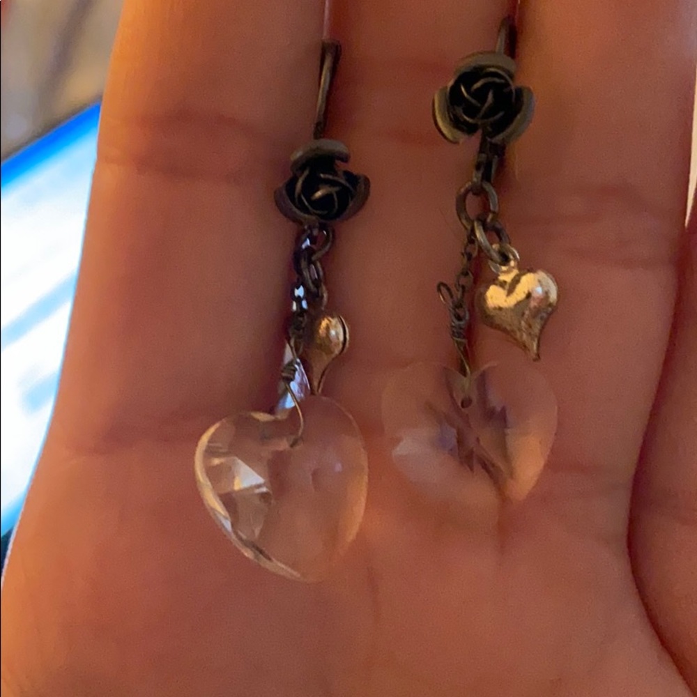 Betsy Johnson flower rose hearts earrings